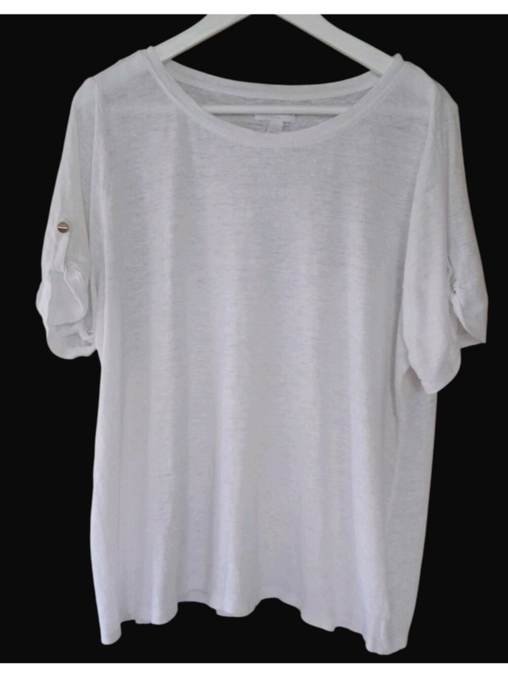 Charter Club 100% Linen T-Shirt Roll Tab Casual Summer Vacation Luxury  2X White